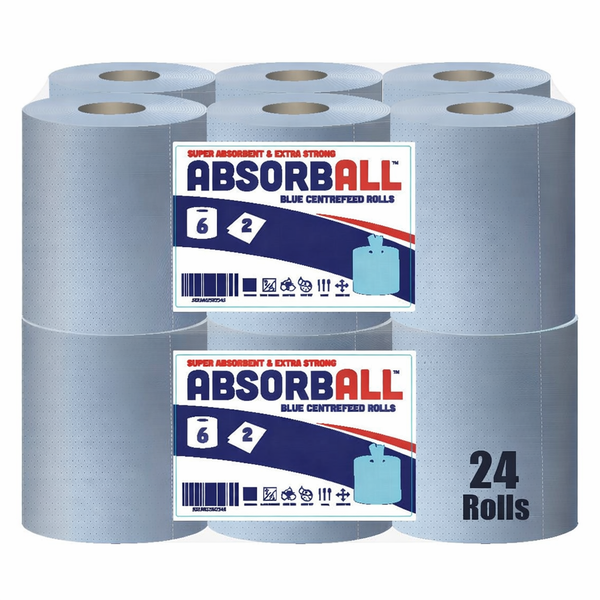 24x Centrefeed Blue Rolls | 2 Ply Embossed Paper Towels | Strong & Absorbent | Sustainable & UK Supplier |