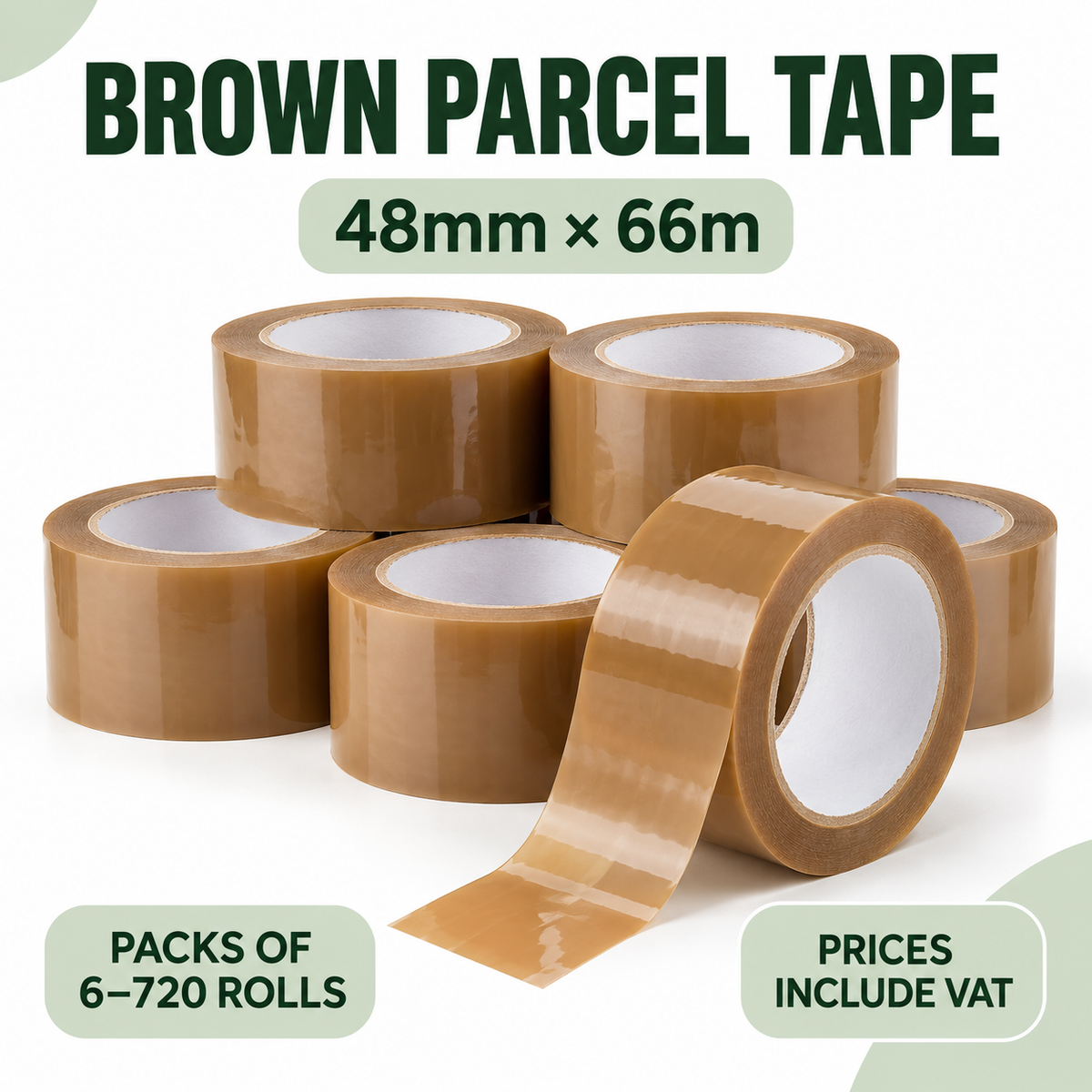 Brown Parcel Packing Tape 48mm x 66m | Bulk Rolls