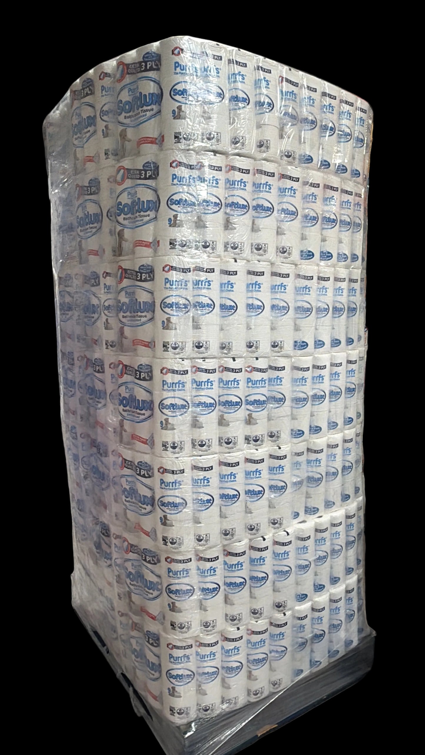 Pallet Deal: 56 Cases Purrfs Softlux 3-Ply Toilet Paper (Unscented)