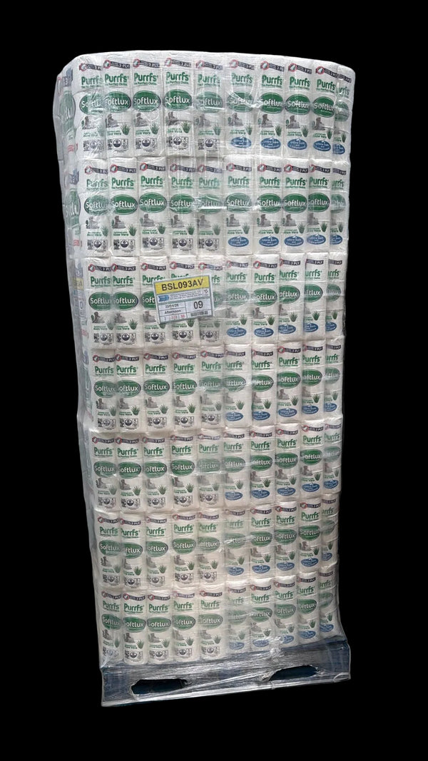 Pallet Deal: 56 Cases Purrfs Softlux 3-Ply Toilet Paper (Aloe Vera Scented)