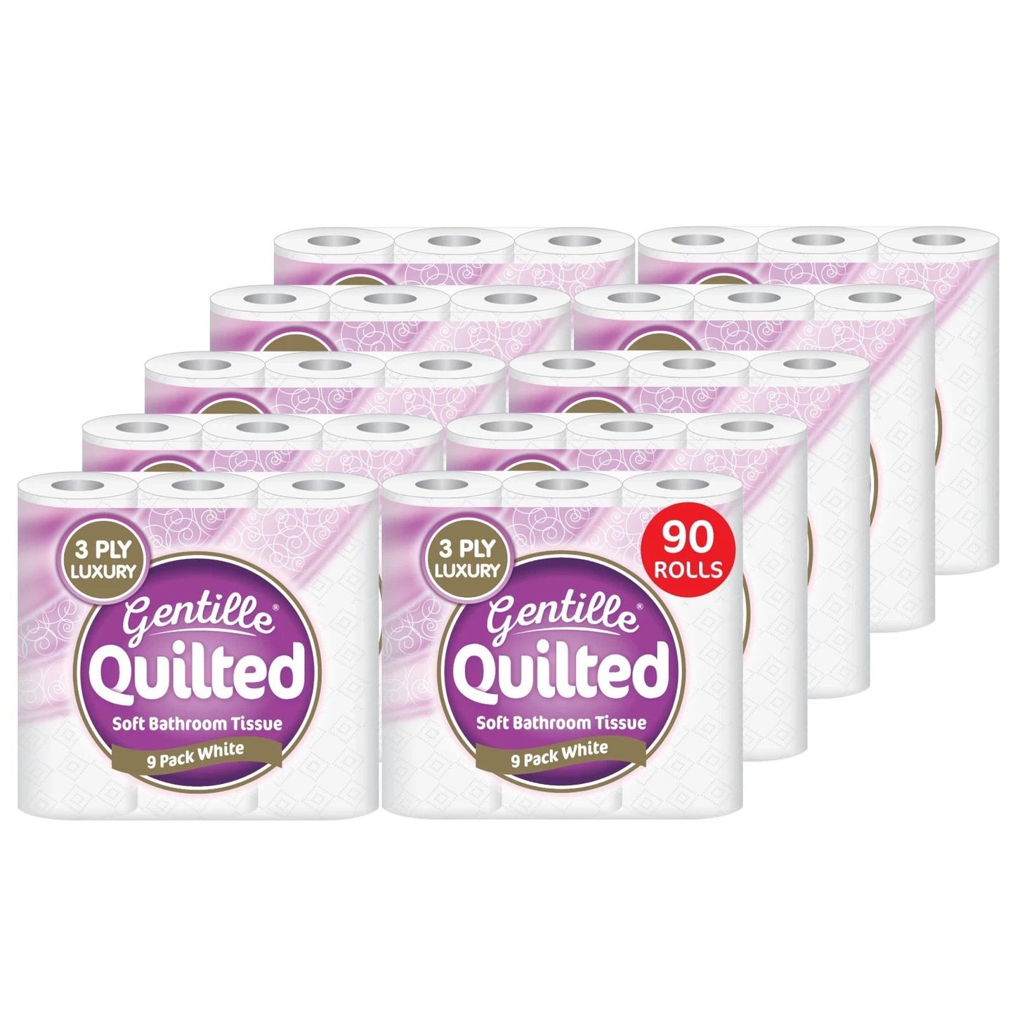 Gentille Quilted Aloe Vera 90 Rolls Tissue Luxury 3-Ply Toilet Paper Soft White