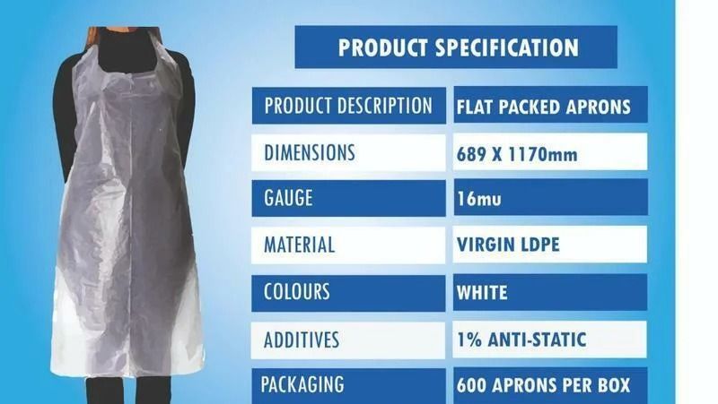 Disposable White Polythene Aprons - Waterproof, Anti-Bacterial Infection Control