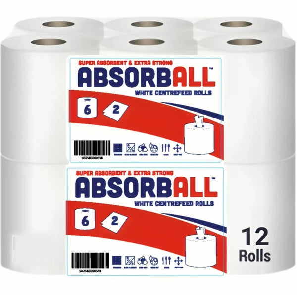 12x Centrefeed White Rolls | 2 Ply Embossed Paper Towels | Strong & Absorbent | Sustainable & UK Supplier |