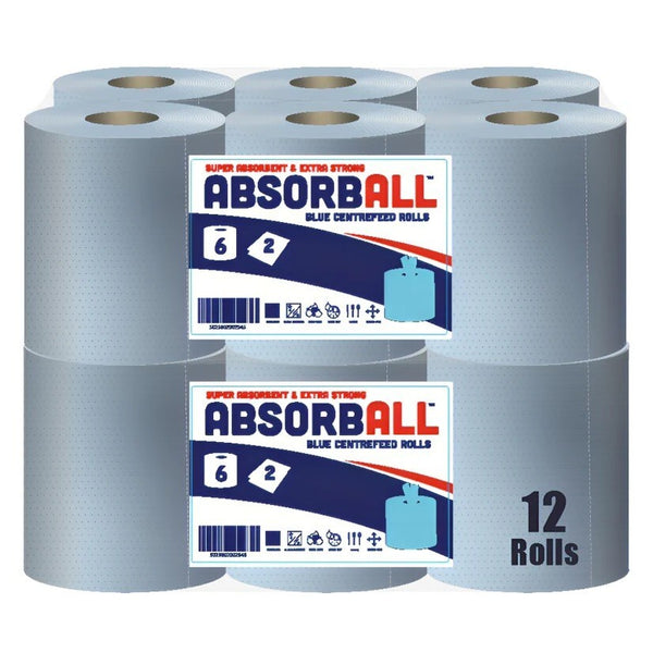 12x Centrefeed Blue Rolls | 2 Ply Embossed Paper Towels | Strong & Absorbent | Sustainable & UK Supplier |