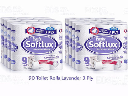Softlux 3ply 90 Toilet Rolls Quilted Lavender Flavour- Ultra Soft and Absorbent