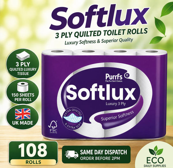 Softlux 108 Toilet Rolls 3 Ply Quilted Luxury Soft UK Made Tissue