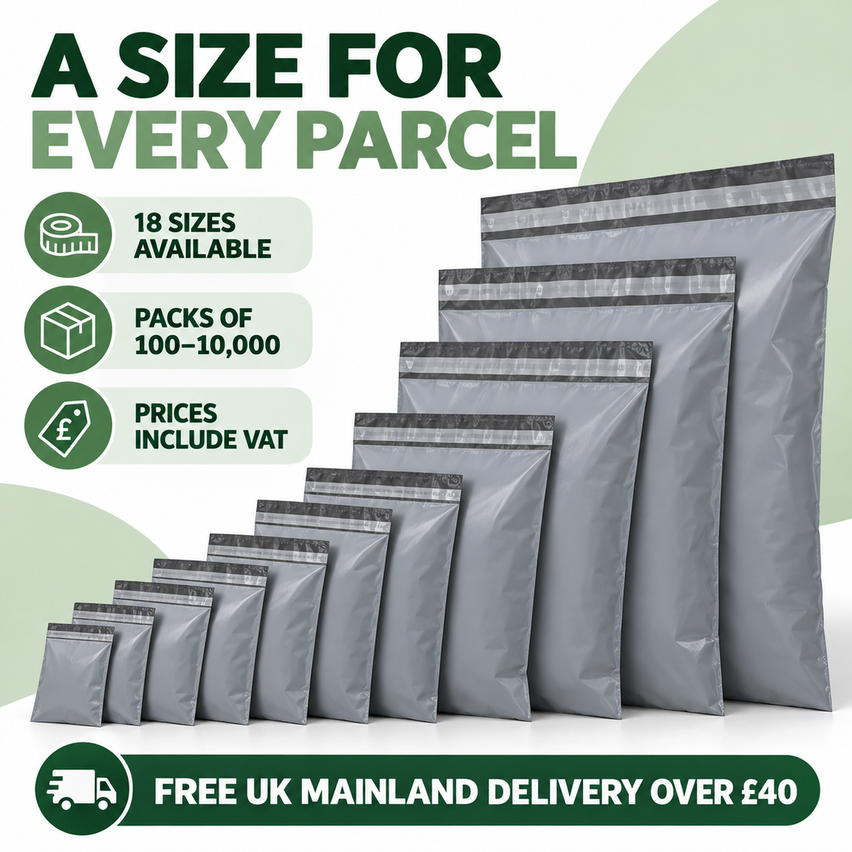 Heavy Duty Grey Mailing Bags – 55 Micron | Standard Sizes
