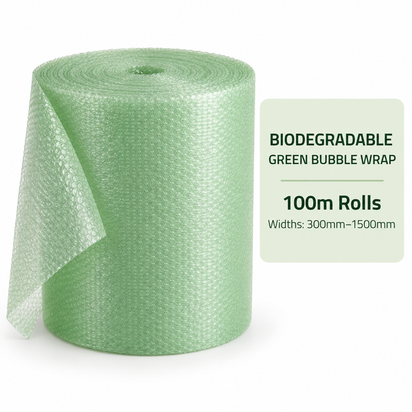 Eco-Friendly Green Bubble Wrap – 100m | Multiple Widths