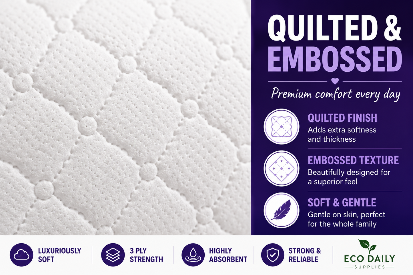 Softlux 120 Toilet Rolls 3 Ply Quilted Luxury Soft UK Made Tissue