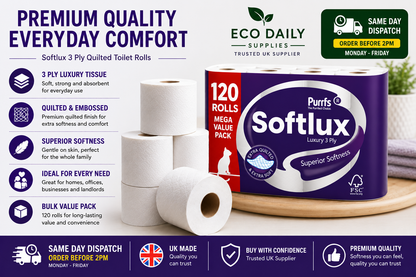 Softlux 120 Toilet Rolls 3 Ply Quilted Luxury Soft UK Made Tissue