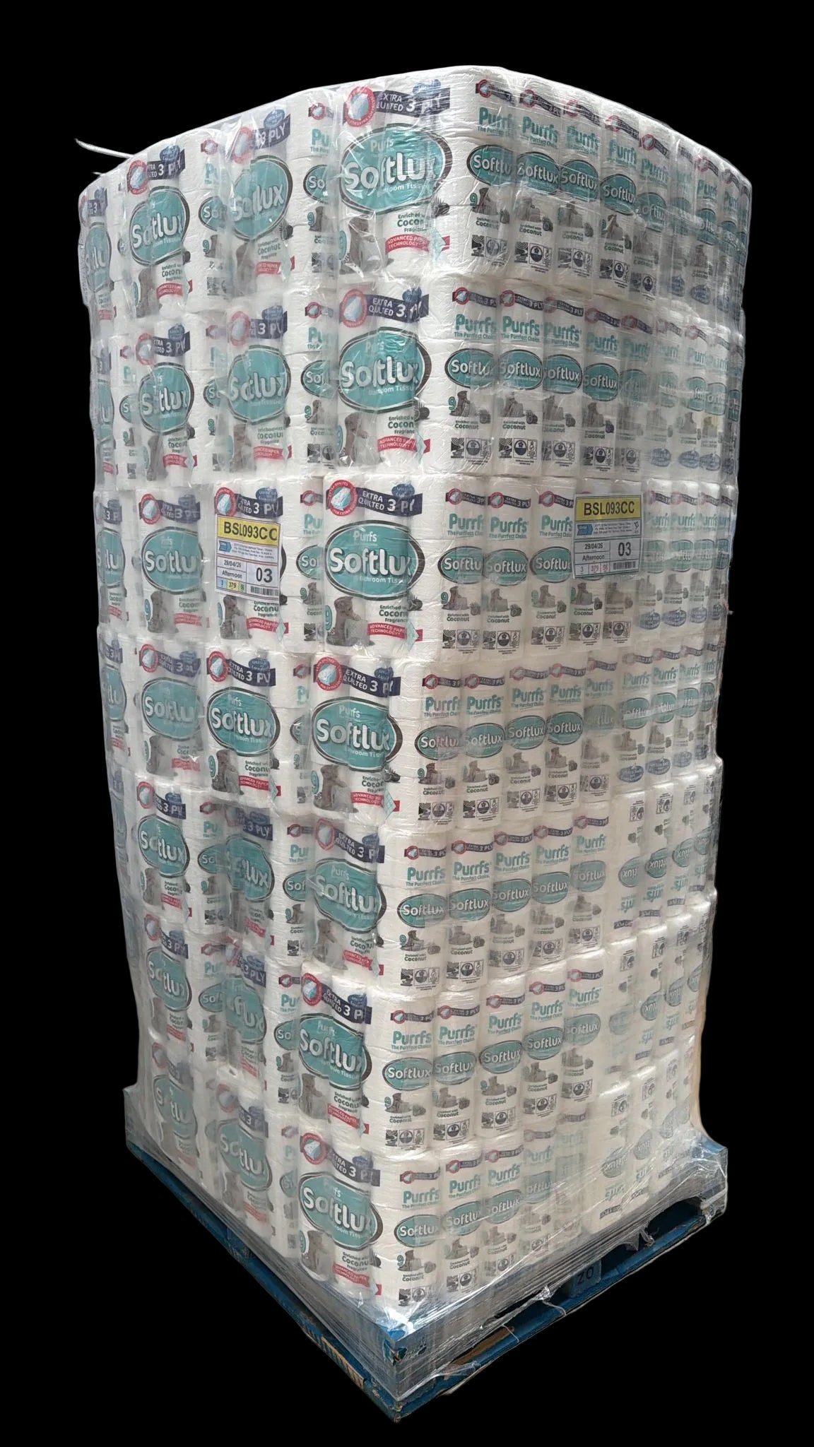 Pallet Deal: 56 Cases Purrfs Softlux 3-Ply Toilet Paper (Coconut Scented)