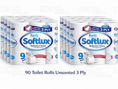 Softlux 3ply 90 Toilet Rolls Quilted Unscented Flavour- Ultra Soft and Absorbent