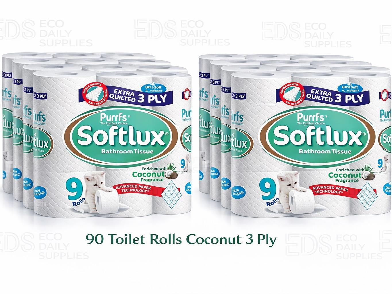 Softlux 3ply 90 Toilet Rolls Quilted Coconut Flavour- Ultra Soft and Absorbent