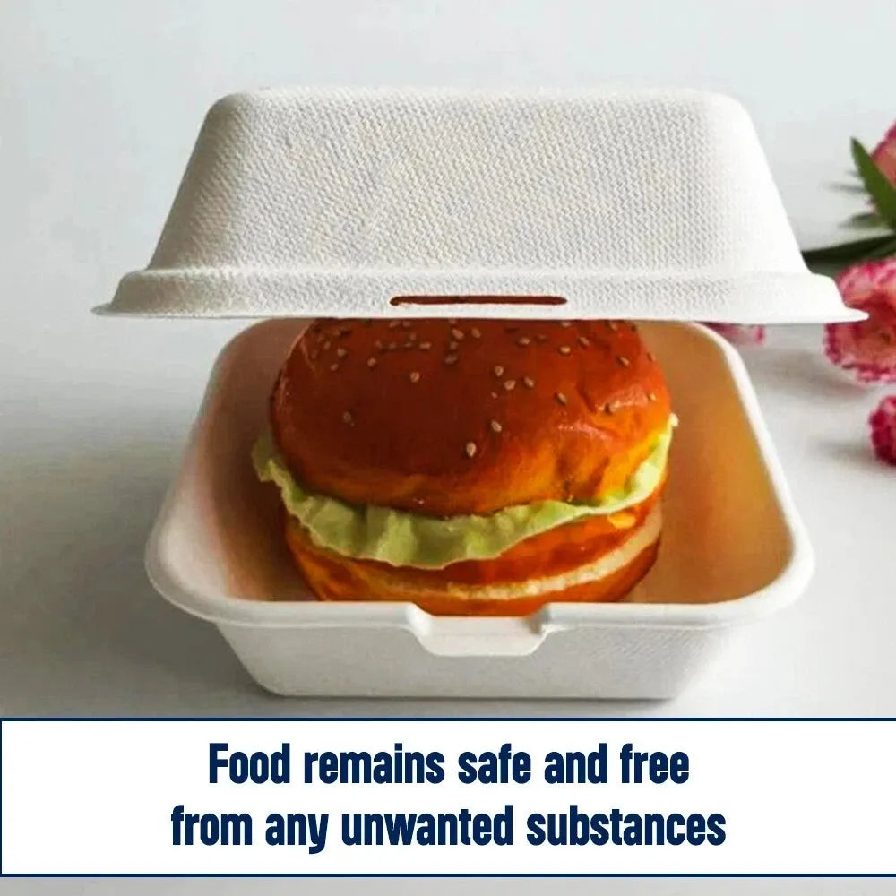 6" Bagasse Burger Boxes Compostable Clamshell Takeaway Food Containers