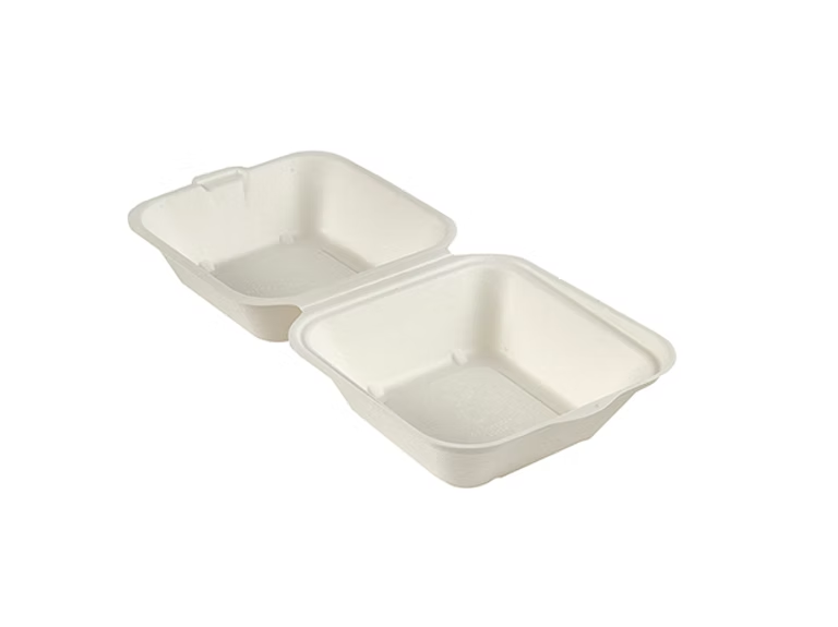White Compostable Bagasse Takeaway Food Containers