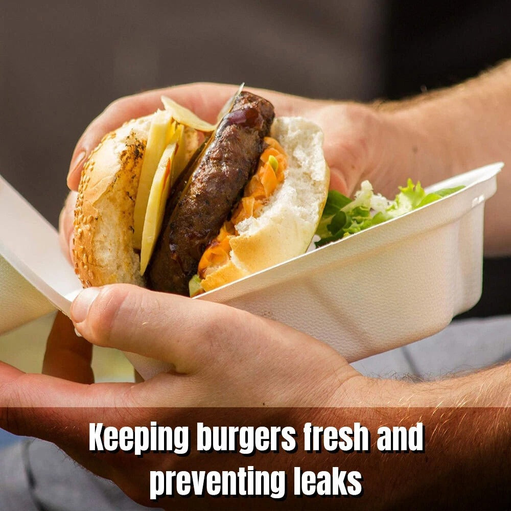 6" Bagasse Burger Boxes Compostable Clamshell Takeaway Food Containers