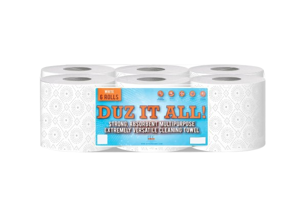 Duz It All 2-Ply 60m White Kitchen Rolls - Embossed with Micro Absorbent Technology