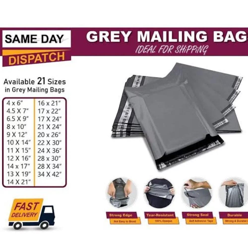 Grey Self Seal Plastic Mailing Bags