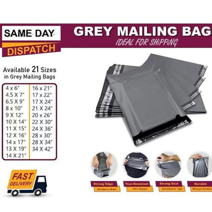 Grey Self Seal Plastic Mailing Bags