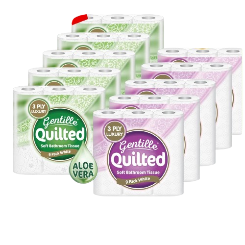 Gentille Quilted Aloe Vera 90 Rolls Tissue Luxury 3-Ply Toilet Paper Soft White