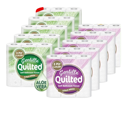 Gentille Quilted Aloe Vera 90 Rolls Tissue Luxury 3-Ply Toilet Paper Soft White