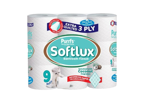 SOFTLUX™ 3-Ply Extra Quilted Coconut Scented Toilet Rolls - Premium Bathroom Tissue
