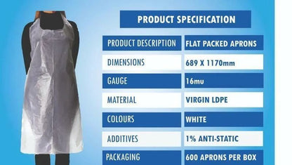Disposable White Polythene Aprons - Waterproof, Anti-Bacterial Infection Control
