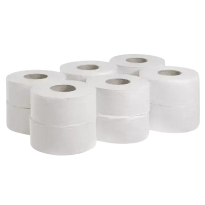 3" Mini Jumbo Pure Pulp Toilet Rolls 2-Ply - 100m Premium White Commercial Grade