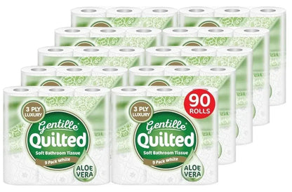 Gentille Quilted Aloe Vera 90 Rolls Tissue Luxury 3-Ply Toilet Paper Soft White