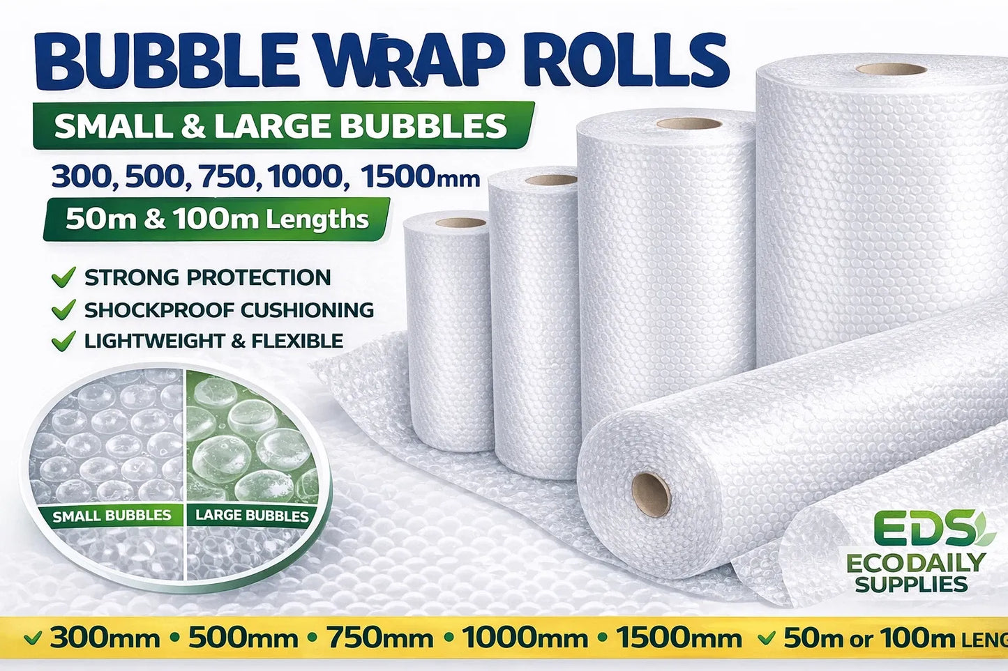 Bubble Wrap Roll Small & Large Bubbles 300mm‚1500mm x 50m/100m Packing Packaging
