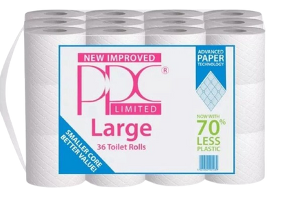 144 Toilet Large PPC Rolls 2ply Quilted Embossed Luxury White Tissue Rolls