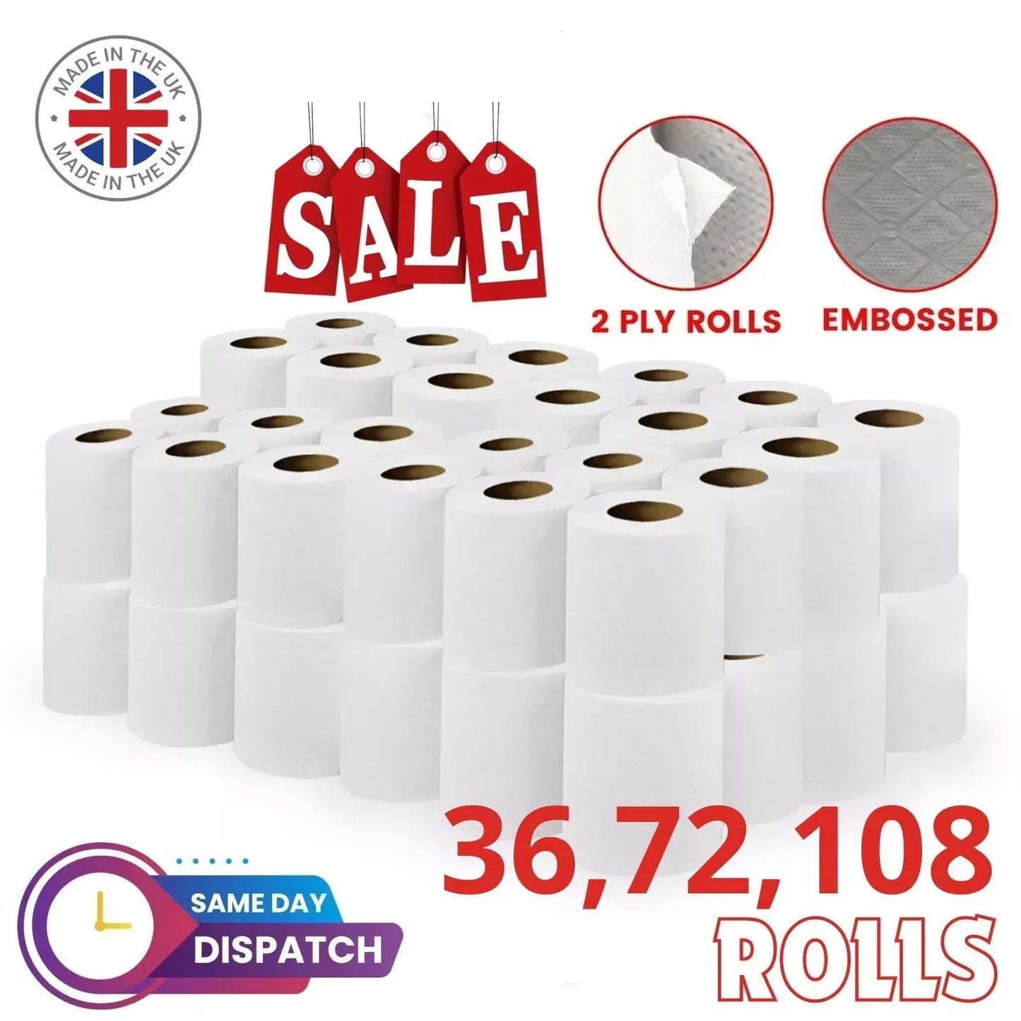 PPC Jumbo 2-Ply Quilted Embossed Toilet Rolls - Eco-Friendly Recycled Tissue
