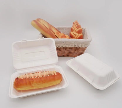White Compostable Bagasse Takeaway Food Containers