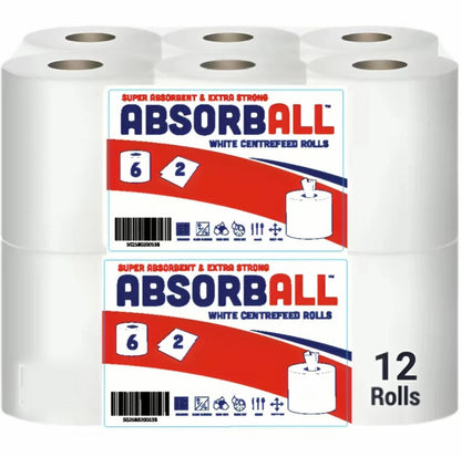 12x Centrefeed White Rolls | 2 Ply Embossed Paper Towels | Strong & Absorbent | Sustainable & UK Supplier |