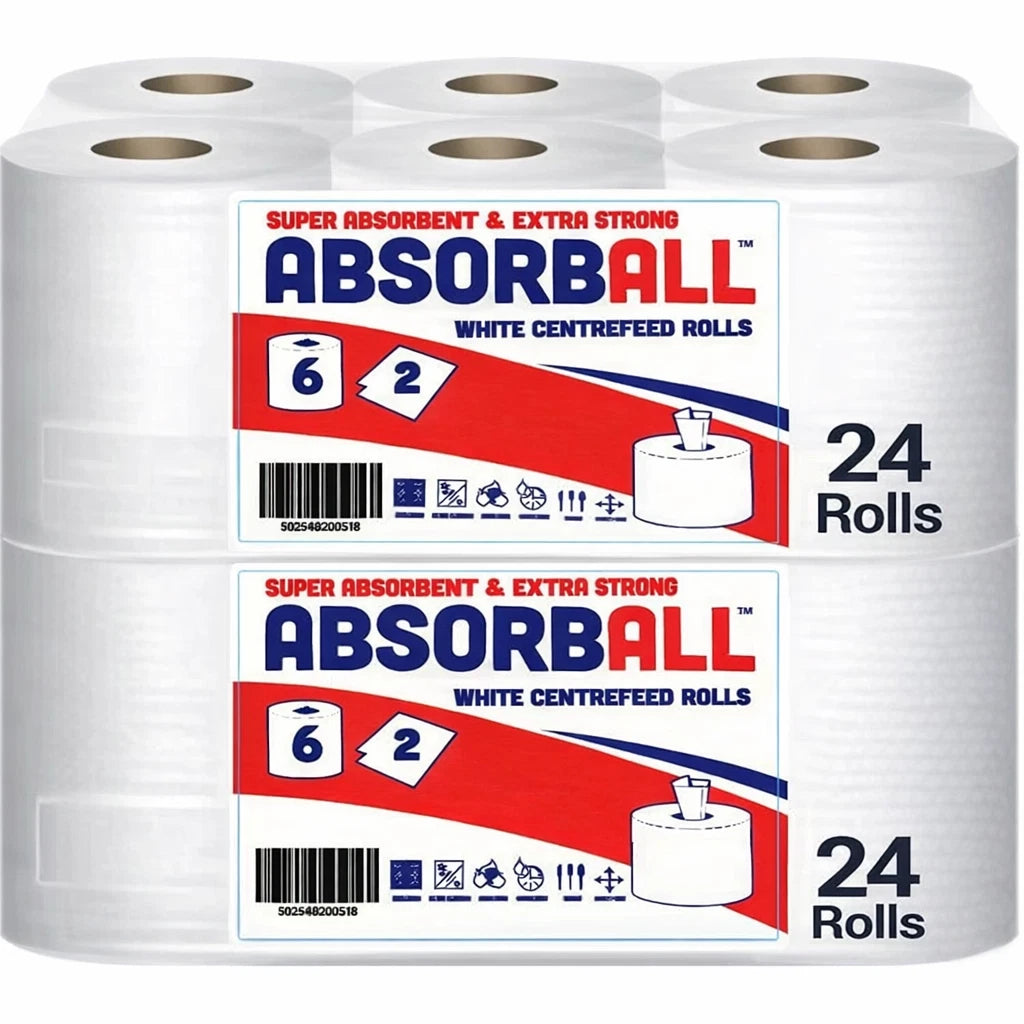 24x Centrefeed White Rolls | 2 Ply Embossed Paper Towels | Strong & Absorbent | Sustainable & UK Supplier |