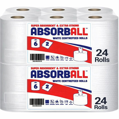 24x Centrefeed White Rolls | 2 Ply Embossed Paper Towels | Strong & Absorbent | Sustainable & UK Supplier |
