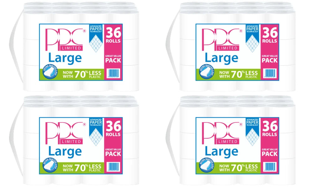 144 Toilet Large PPC Rolls 2ply Quilted Embossed Luxury White Tissue Rolls
