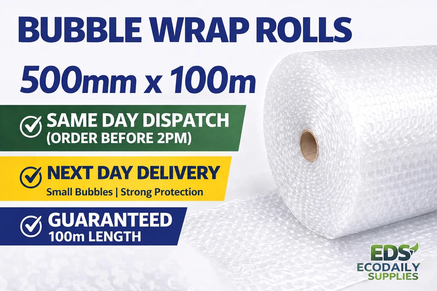 Bubble Wrap Roll 500mm x 100m Small Bubbles Strong Packing Wrap