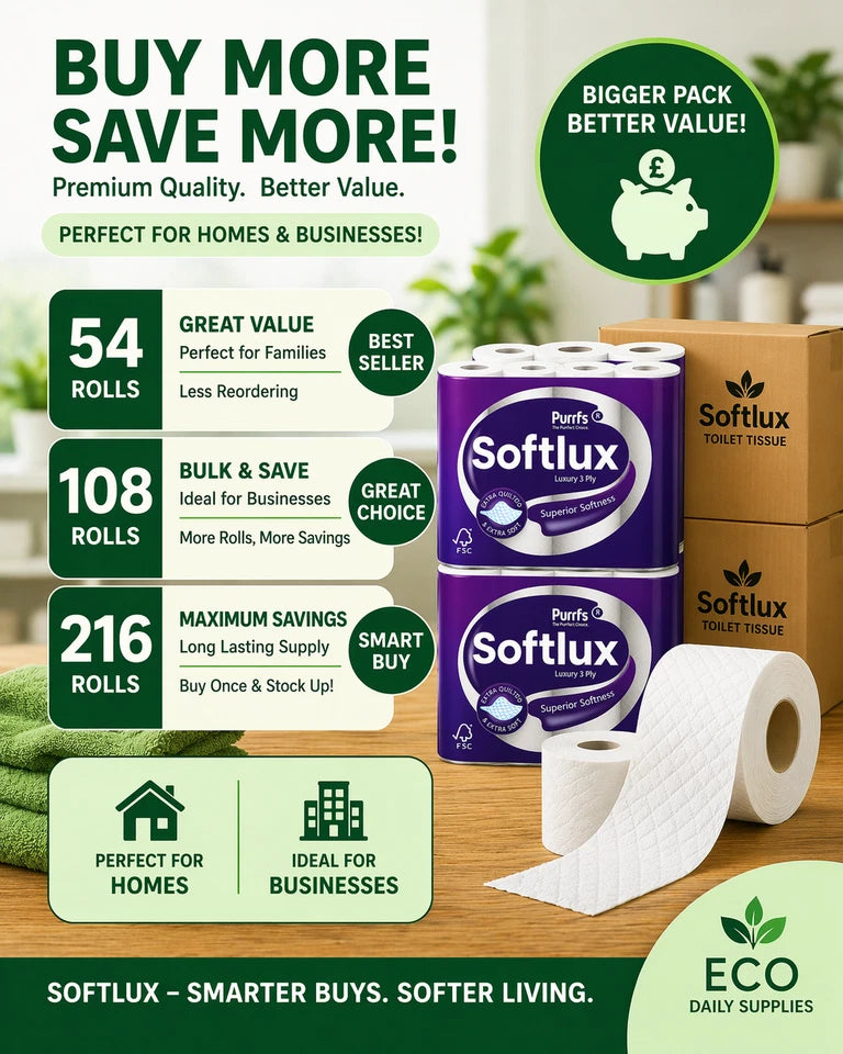 Softlux 108 Toilet Rolls 3 Ply Quilted Luxury Soft UK Made Tissue
