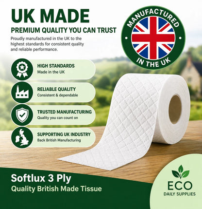 Softlux 108 Toilet Rolls 3 Ply Quilted Luxury Soft UK Made Tissue